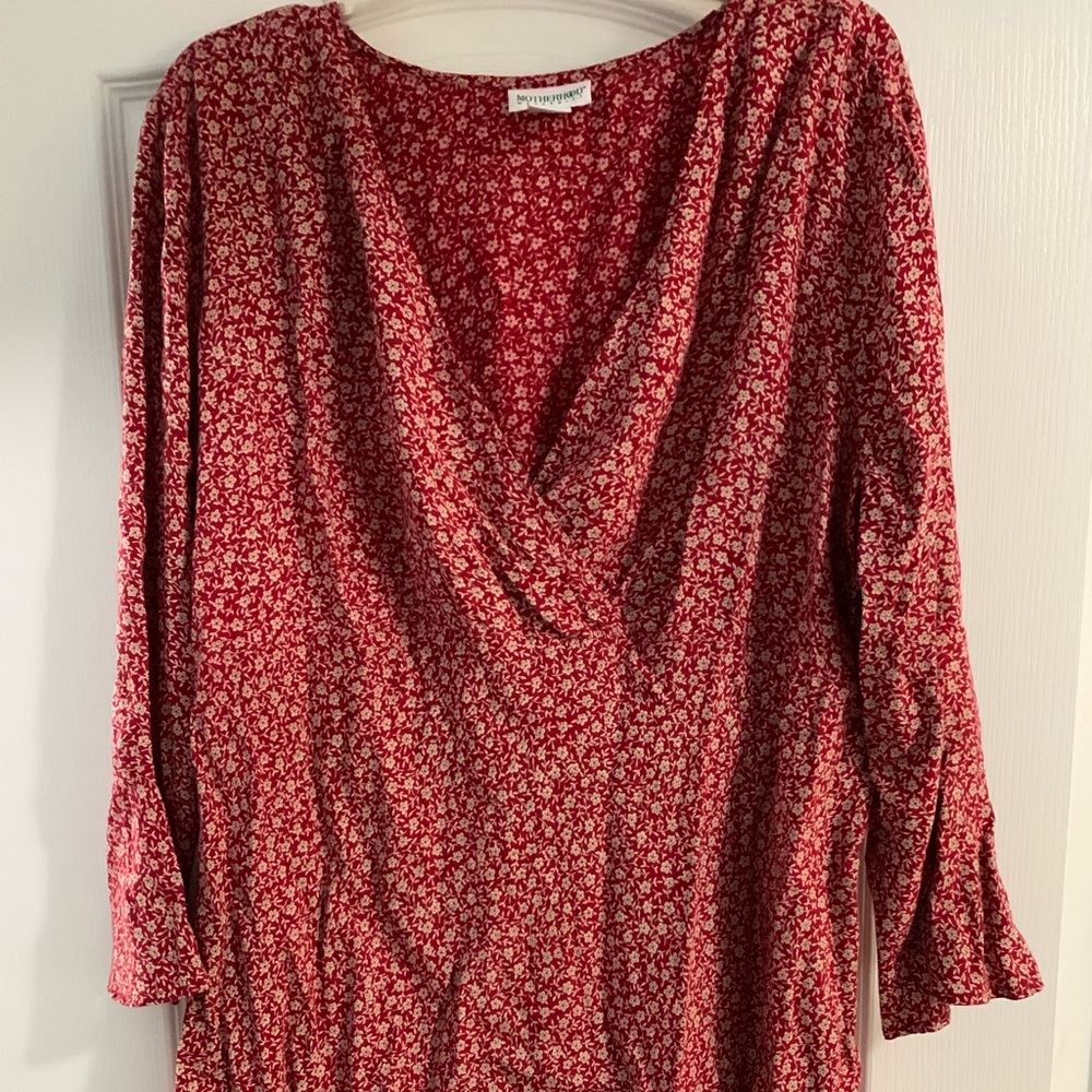 Red flower patterned motherhood maternity blouse - 2X
